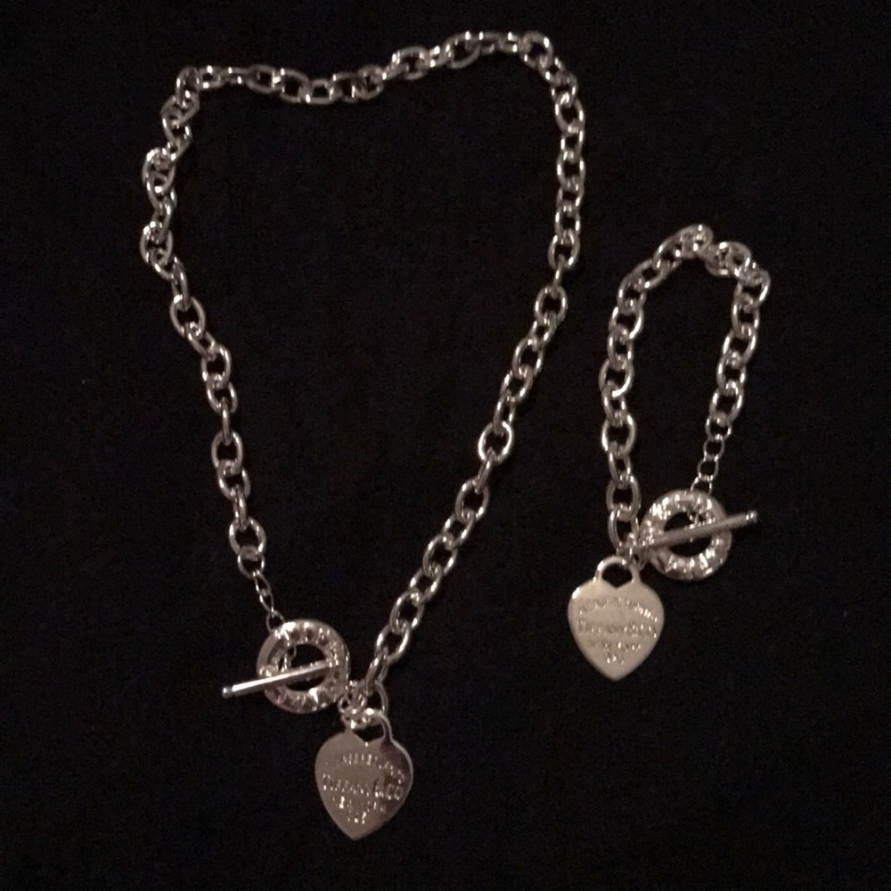 925 Silver heart shaped choker and bracelet set